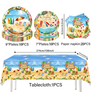 Decoraciones de Fiesta Temáticas de Playa Hawaiana para el Verano, 7 Piezas, Guirnalda de Papel, Platos, Vasos y Servilletas - Product Image 4