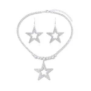 Komi Sparkly Strass Star Hanger Ketting Oorbellen Set Crystal Star Bengelen Oorbellen Kettingen Sieraden Set Voor Vrouwen