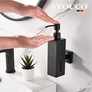 Distributeur de <span class=keywords><strong>savon</strong></span> mural minimaliste en acier inoxydable <span class=keywords><strong>noir</strong></span> STOCCO pour salle de bain moderne - Product Image 5