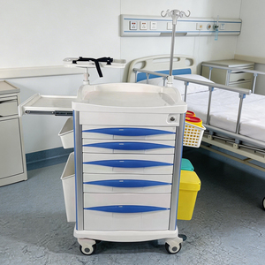 Chariot médical d'urgence avec support pour perfusion - Chariot d'urgence en ABS pour cliniques et salles d'hôpital, roues silencieuses, conception multi-tiroirs - Product Image 1