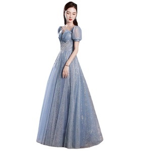 Women's Evening Gown Blue Empire Waist Sweetheart Neckline Ball Gown <b>Glitter</b> Dress For Vocal Arts Examination Annual Meeting - Product Image 5