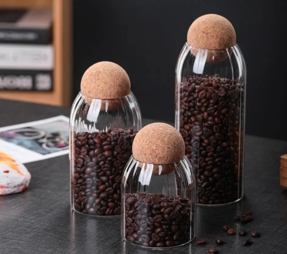 Transparent Glass Jars For Storage Food with Wood Lid Handmade Borosilicate Glass Canister Jar