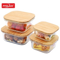 Ensemble de contenants alimentaires en verre borosilicate Pyglass avec couvercles en bambou, compatibles micro-ondes, sans plastique, pour la cuisine, design moderne
