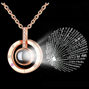 S925 de plata de oro rosa 100 idiomas <span class=keywords><strong>te</strong></span> amo proyección colgante collar - Product Image 2