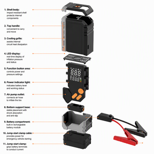 Inflador de Neumáticos Portátil de 12V, Arrancador de Emergencia, Compresor de Aire con Pantalla Digital, Batería de 3000mAh, Luz LED, Banco de Energía USB - Product Image 3