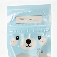 Pochette de conservation de lait maternel autoportante, sans BPA, stérile, avec indicateur de température, double fermeture éclair, imprimé mignon, 250 ml, direct usine