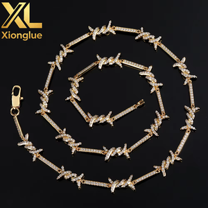 Crystal Thorns Cuban Chain Necklaces <b>for</b> <b>Men</b> Jewelry Hip Hop Spiked Cuban Chain Twist Thorns Barbed Wire Rope Knot Necklace - Product Image 1