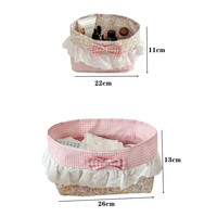 Panier de rangement multifonctionnel en tissu écologique à carreaux roses avec nœud en dentelle et volants, pour la décoration intérieure, l'organisation de cosmétiques et le rangement de maquillage sur le bureau