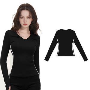 220gsm 92% Cotton 8% Spandex Y2K Logo Print Knitted Eco-Friendly Slim Fit Crew Neck Long Sleeve <b>Women's</b> <b>Crop</b> <b>Top</b> T-Shirts - Product Image 4