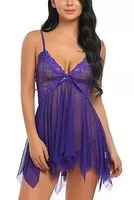 Chemise de nuit en maille transparente avec dentelle et ourlet asymétrique pour femme