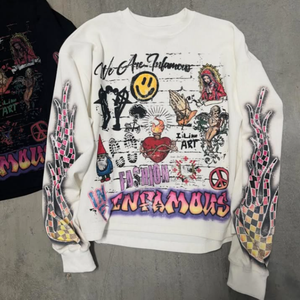 Logotipo personalizado 100% Algodão Angustiado Pullover Streetwear Waffle Knit Impressão Térmica Camisola de Manga Longa para Homens Atacado - Product Image 1