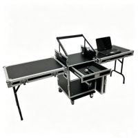 Flight case OEM 12U sur roulettes avec tiroir pour amplificateur et table de mixage, portes fusionnables, loquets de sécurité et 2 tables DJ