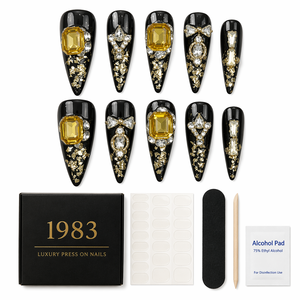 Luxury Stiletto Press <b>Nails</b> Handmade PMMA Full Cover Rhinestone Zircon COFFIN Shape Long Finger <b>Extensions</b> CE Certified 10 Pcs - Product Image 3