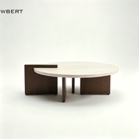 Table basse WBERT moderne Wabi Sabi en travertin naturel avec base en bois de chêne, table centrale ronde en marbre, meubles de salon