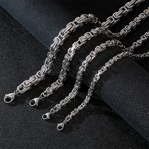 KALEN 4/5/6/8mm Silver Color Stainless Steel Byzantine Chain Necklace Jewelry Wholesale Sale