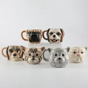 Custom Design Animale OEM 3D di Ceramica/Dolomite Vernice della Mano di Caffè Carino Cane Tazza per bere