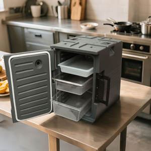 業務用保温食品運搬容器 プラスチック製断熱フードパンキャリア 6つのフルサイズフードパン付き - Product Image 1