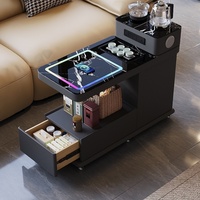 Table basse carrée avec bouilloire électrique, chargeur sans fil, rangement roulant, design moderne, facile à nettoyer pour le salon
