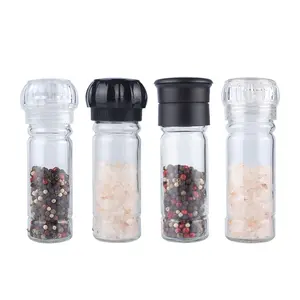 Kitchen Manual Empty Clear 100ml Glass Spice Salt Pepper Grinders Jar with Plastic Lids for Spice And Salt