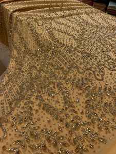 Tissu <span class=keywords><strong>en</strong></span> dentelle perlée brodée à la main, léger et de qualité supérieure, avec sequins et <span class=keywords><strong>maille</strong></span>, 100 % polyester, <span class=keywords><strong>tricot</strong></span>é bio, écologique, 110 GSM, pour mariée - Product Image 2