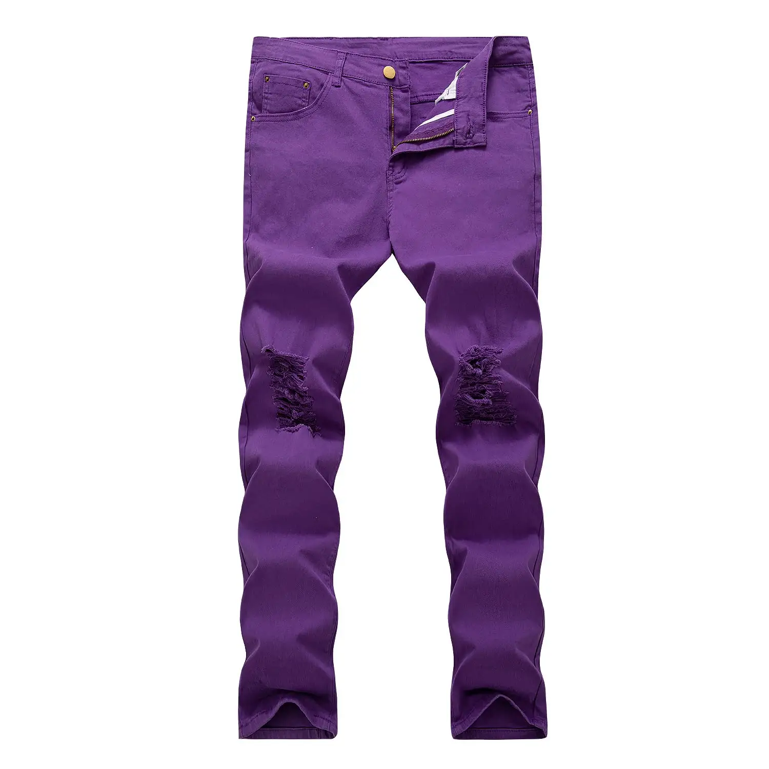 Custom Ripped Stacked Jeans Men Baggy Jeans Purple Brand Jeans
