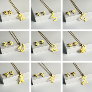 Hip Hop collana iniziale A-Z per le donne di moda in acciaio inox set di gioielli inglese 26 lettere orecchini regali - Product Image 4