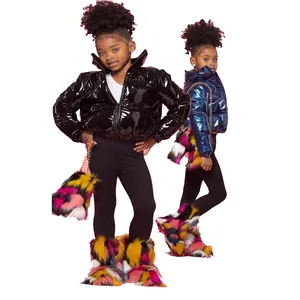 Women Furs Coats For Kids Headbands Furs Mommy And Me Girls Fur Kids Boot Sets