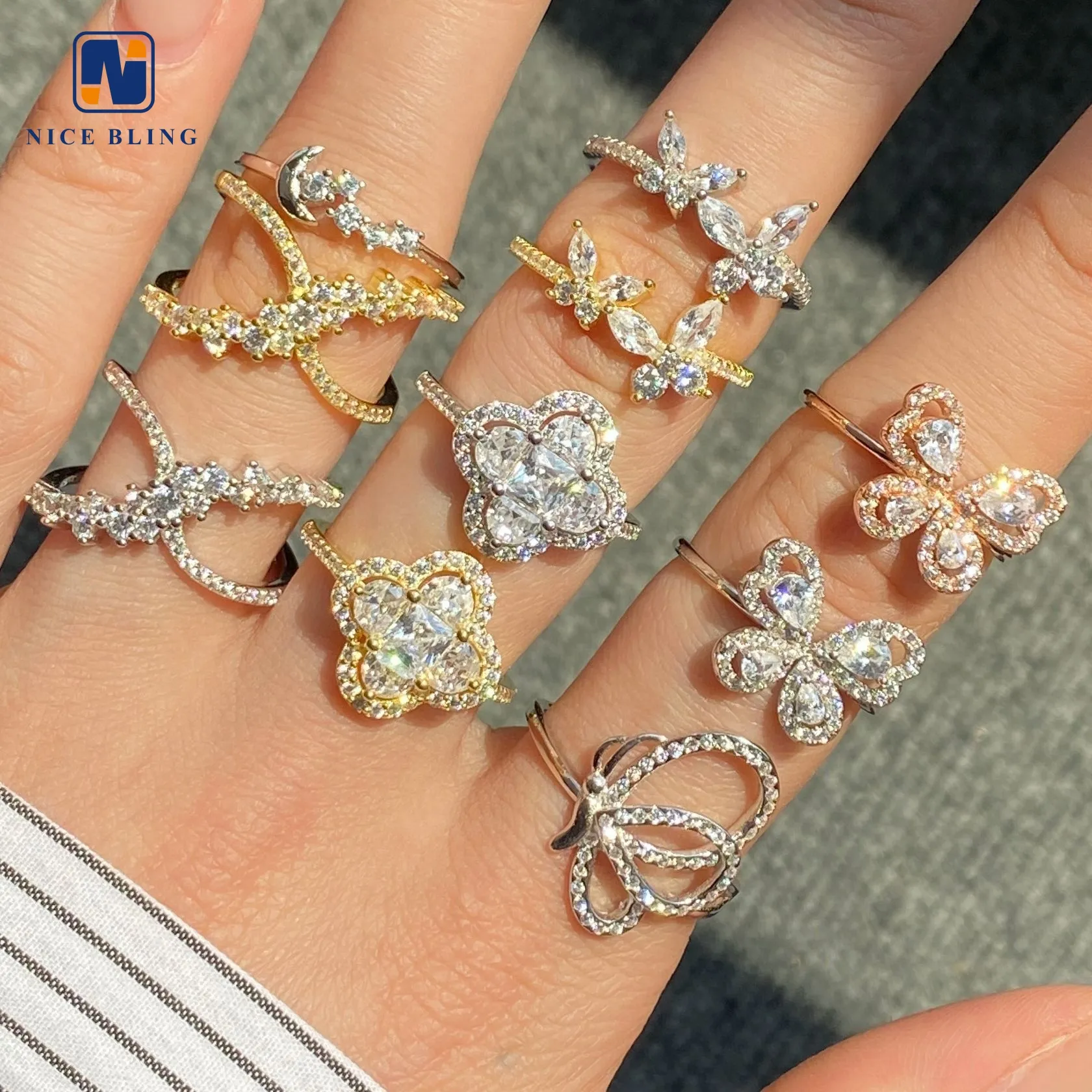 Trending women rings 18k gold plated silver cross x shape luxury fashion rings 5a quality cubic zircon diamond wedding bands