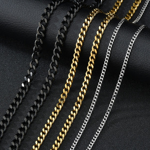 MICCI 도매 맞춤형 4면 6면 연마 PVD 18k 골드 블랙 도금 스테인리스 스틸 마이애미 커브 쿠반 링크 체인 목걸이 - Product Image 1