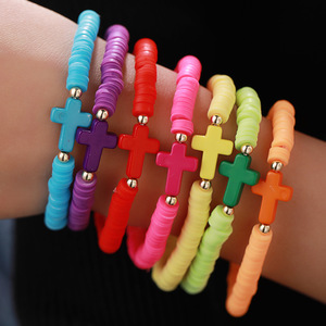 Cross Bracelet <b>Set</b> Colorful Polymer <b>Clay</b> Acrylic 7 Piece Unisex Jewelry Bohemian Style Geometric Shape Yiwu Origin - Product Image 1