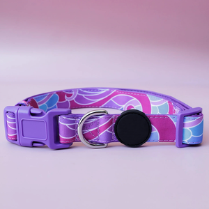 Collier pour chien de haute qualité, vagues violettes, toile et néoprène durables, confortable, élégant, personnalisable - Product Image 3