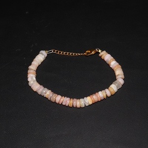 Bracelet perlé en opale rose naturelle de qualité AAA+ plaqué or 14 carats, cadeau d'anniversaire chrétien, forme ronde de 6 mm, style classique - Product Image 1