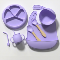 Ensemble de vaisselle pour bébé personnalisé avec logo, sans BPA, comprenant un bavoir à ventouse, un bol, une assiette et un ensemble d'alimentation en silicone pour bébé