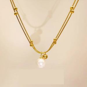 Minimalist Waterproof Charm Anti Tarnish Stainless Steel Solid <b>Gold</b> Jewelry <b>Pearl</b> Pendant <b>Necklace</b> 14k for Women - Product Image 5