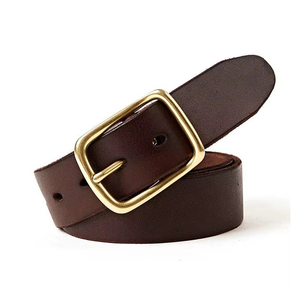 Cinturón de cuero con hebilla pura fuerte Vintage para hombre - Product Image 2