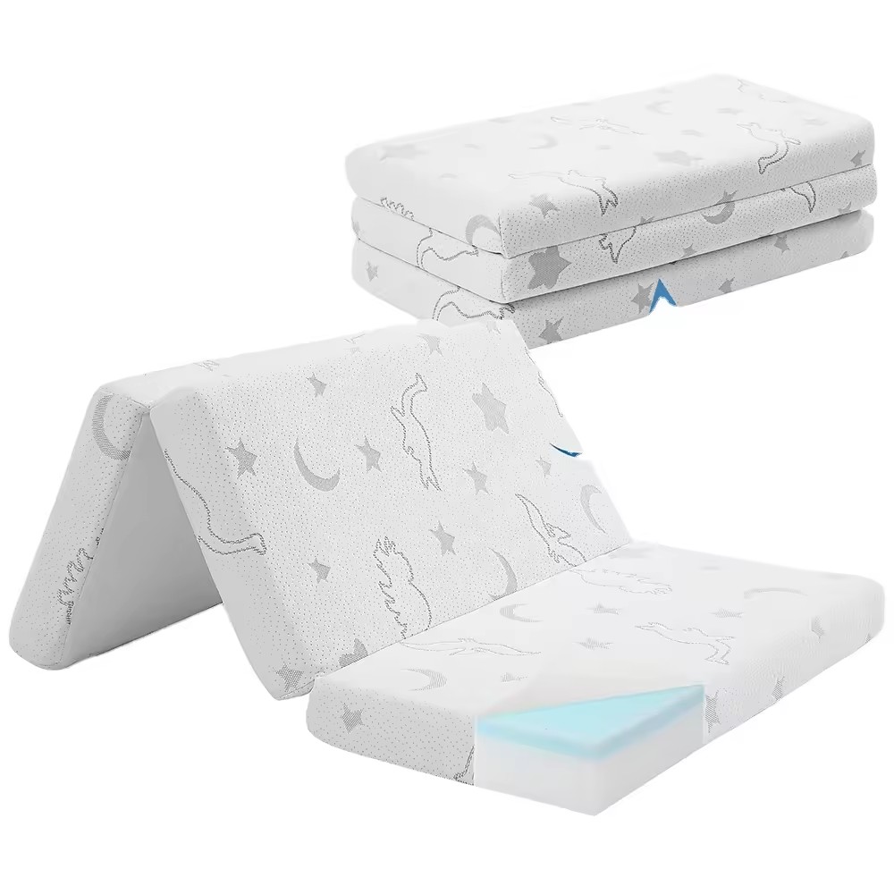 Surmatelas de voyage à trois volets, matelas de voyage pliant portable doux et respirant imperméable, matelas de parc en mousse pour bébé