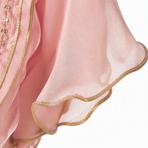 160GSM Chiffon Satin Lined V Neck <strong>Gold</strong> Trim Bell Sleeve <strong>Kaftan</strong> Plus Size Maxi Dress UAE OEM 1X-5X - Product Image 2