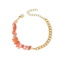 Nouveau Bracelet Double Géométrique Fait Main en Acier Inoxydable Doré avec Gravier de Cristal et Pierre Naturelle, Style Européen Américain pour les Vacances d'Été