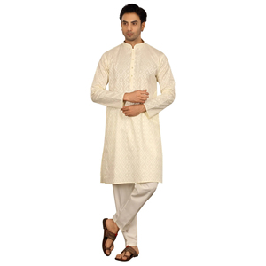 Compre una Kurta de Diseño Royal Cream, Prenda Étnica Elegante, Perfecta para Ocasiones Festivas, Tradicionales y Especiales - Product Image 1