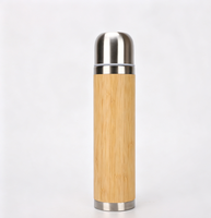 Botol minum vakum berdinding ganda stainless steel 450ml dengan cangkang bambu, terisolasi, portabel, termos travel dengan tali gantungan