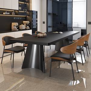 Juego de <span class=keywords><strong>Mesa</strong></span> y <span class=keywords><strong>Sillas</strong></span> de Comedor Rectangular Minimalista Italiano, Negro Puro, Losas de Roca Colgantes Engrosadas - Product Image 3