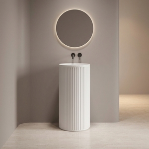 Lavabo a <span class=keywords><strong>colonna</strong></span> in pietra artificiale scanalato, lavabo cilindrico a <span class=keywords><strong>colonna</strong></span> <span class=keywords><strong>con</strong></span> nervature, lavabo moderno da terra per <span class=keywords><strong>bagno</strong></span> - Product Image 4