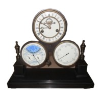 Horloge squelette à affichage visuel avec ancre d'échappement, cadran calendrier, baromètre et phases de lune, en laiton antique et verre biseauté cubique