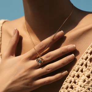 Collana con Ciondolo a Cuore Placcato Oro 18K per Donne, Collana con Zircone Blu, Gioiello Romantico Delicato per Uso Quotidiano e Regalo - Product Image 2