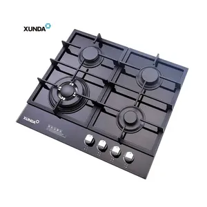 Xunda Factory Price Kitchen Cooker Gas Stove Cooktop Glasses 8mm 4 Burner Built In Gas Hob