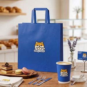 Custom <b>Biodegradable</b> Eco-Friendly Disposable Kraft Paper Tote Bags for Baking Desserts Food <b>Packaging</b> Flat Handles - Product Image 5
