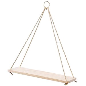 Yu Feifan Solid Wood Wall Mounted Floating <b>Shelf</b> Natural Color Rectangle Rope Hanging Storage <b>Rack</b> For Living Room - Product Image 5