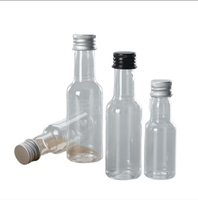 Bouteille en plastique PET transparente mini de 25 ml avec bouchon en aluminium pour alcool, vin, liqueur, jus, bière