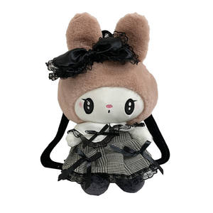 Dibujos animados lindos para muñecas Kuromi juguetes de peluche negro Lolita estilos faldas mochila malla niñas moda al aire libre Kulomi bolso de hombro - Product Image 6