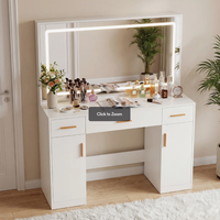 Tocador con Espejo LED Iluminado y Enchufe, Mesa de Maquillaje con Cajones y Armario